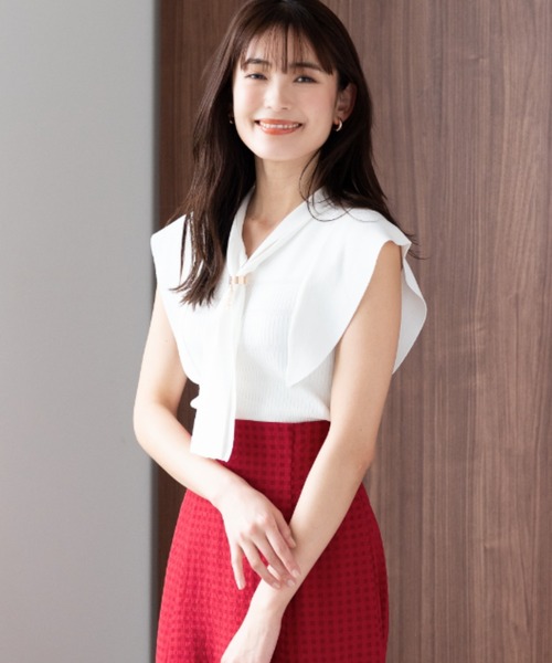 「MISCH MASCH」 半袖ニット フリ- ライトグレー レディース_画像6