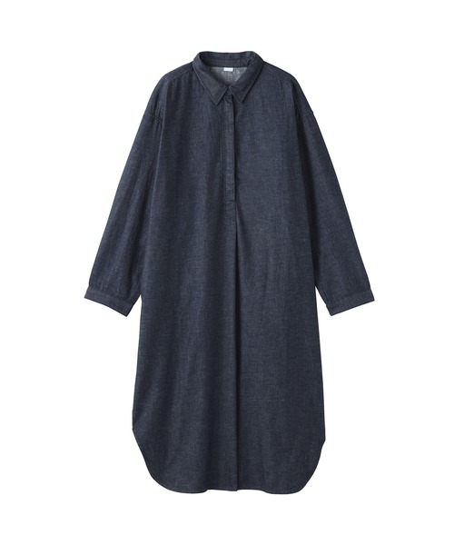 無印良品(MUJI) シャツワンピース 婦人 カポック混 ライトデニム 無印良品(MUJI) シャツワンピース 婦人 カポック混 ライトデニム