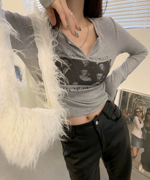 「shopnikoniko」 長袖カットソー フリー ホワイト レディース_画像5