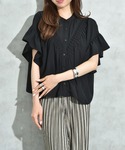 ブラウス シャツ V切替タックデシンブラウス ...の詳細画像1