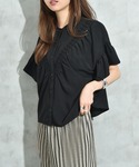 ブラウス シャツ V切替タックデシンブラウス ...の詳細画像2
