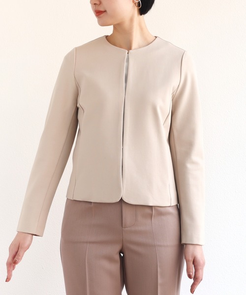 「andme」 ノーカラージャケット M ライトブラウン レディース_画像3