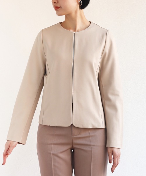 「andme」 ノーカラージャケット M ライトブラウン レディース_画像6