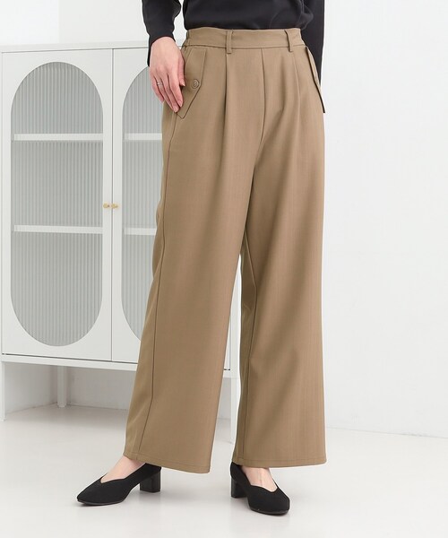 ワイドパンツ パンツ 「洗濯機可/S-LL」フラップポケットがアクセント ヘリンボーンワイドパンツ レディース | SHOO・LA・RUE | 03