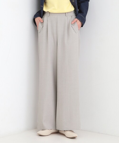 ワイドパンツ パンツ 「洗濯機可/S-LL」フラップポケットがアクセント ヘリンボーンワイドパンツ レディース | SHOO・LA・RUE