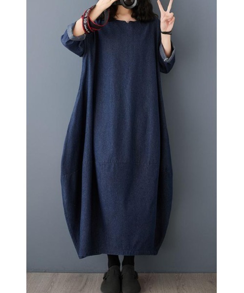「FAVORITO」 長袖ワンピース X-LARGE ダークブルー レディース_画像2
