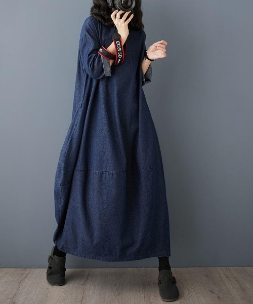 「FAVORITO」 長袖ワンピース X-LARGE ダークブルー レディース_画像4