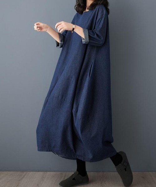 「FAVORITO」 長袖ワンピース X-LARGE ダークブルー レディース_画像5