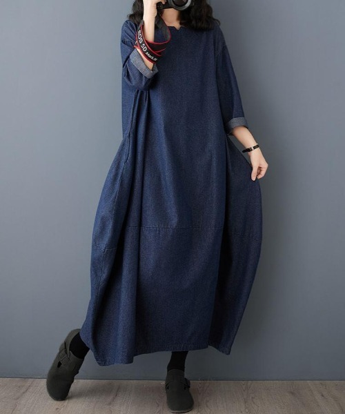 「FAVORITO」 長袖ワンピース X-LARGE ダークブルー レディース_画像6
