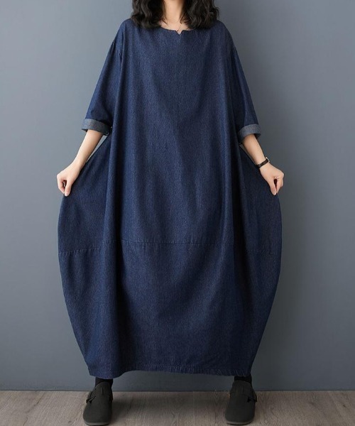「FAVORITO」 長袖ワンピース X-LARGE ダークブルー レディース_画像7