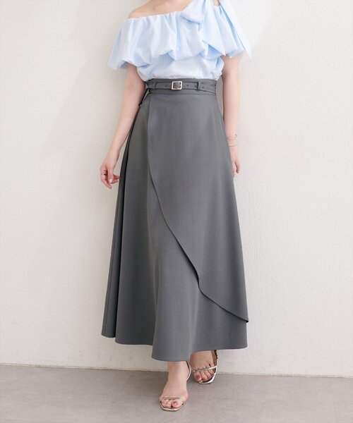 Nouveau Couture フレアロングスカート natural couture ロング スカート ゴールドバックル付きラップフレア
