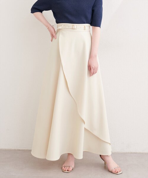 natural couture ロング スカート ゴールドバックル付きラップフレア