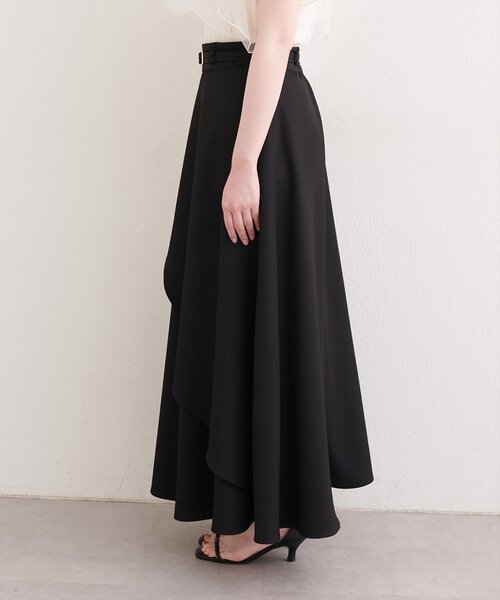 natural couture ロング スカート ゴールドバックル付きラップフレア 