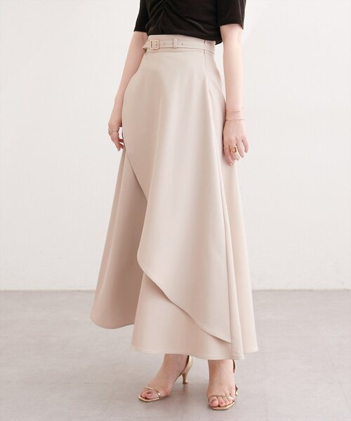 natural couture ロング スカート ゴールドバックル付きラップフレア