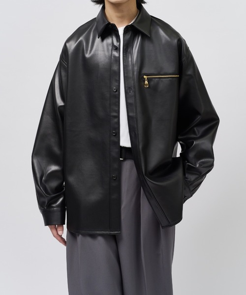 MBフェイクレザーシャツブルゾン　Lサイズ Lui's（ルイス） シャツ フェイクレザーシャツブルゾン メンズ