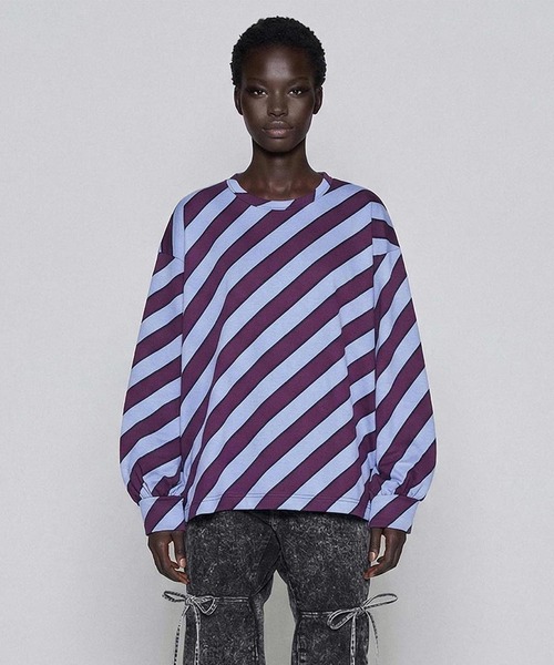 シャリーフ ブラッシュ ペイント シャツ パープル M SHAREEF（シャリーフ） tシャツ BIAS LINE JQ L/S PULL OVER メンズ