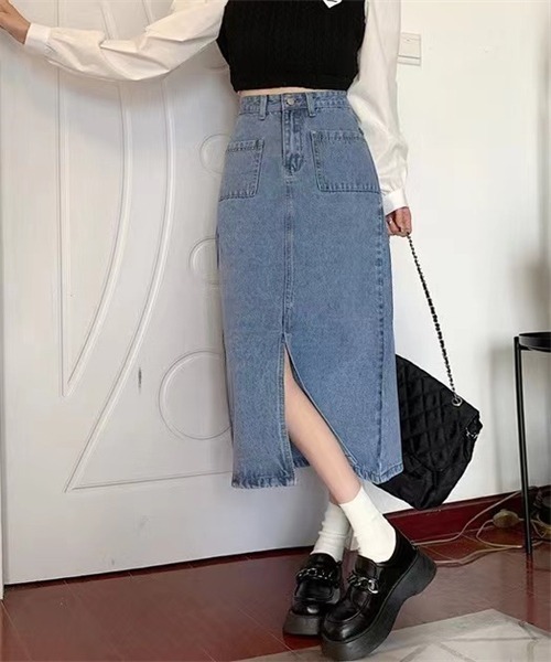 FREE STYLISTS デニムスカート フロントスリットデニムスカート