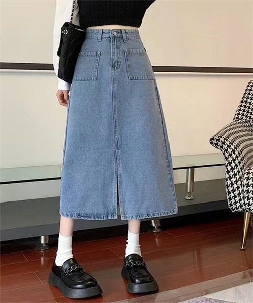 【Chloe】フロントスリットデニムミディスカート ZARA & GU ＊ 《はきくらべ》デニムフロントスリットミディ