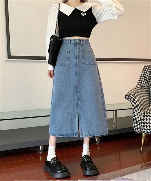FREE STYLISTS デニムスカート フロントスリットデニムスカート