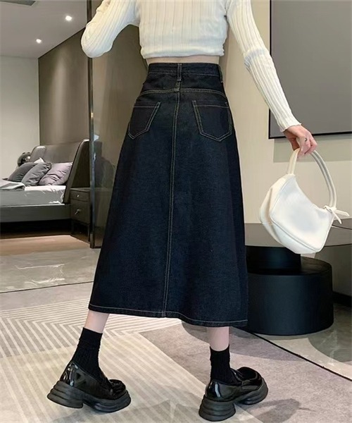 【Chloe】フロントスリットデニムミディスカート ZARA & GU ＊ 《はきくらべ》デニムフロントスリットミディ