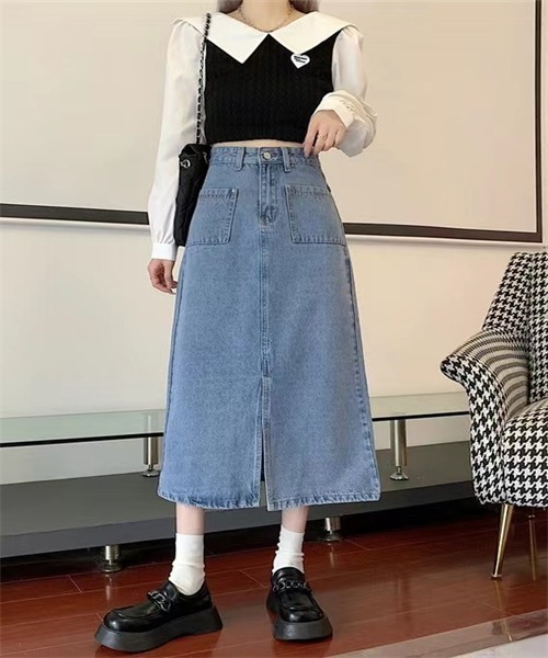 FREE STYLISTS デニムスカート フロントスリットデニムスカート