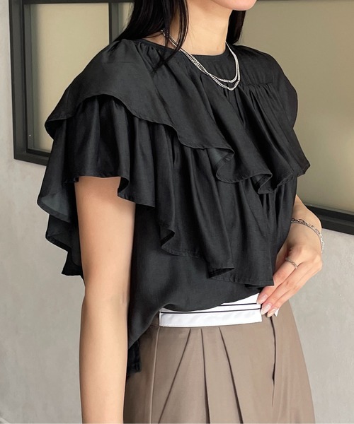 Thevon ブラウス シャツ アシメラッフルフリルブラウス