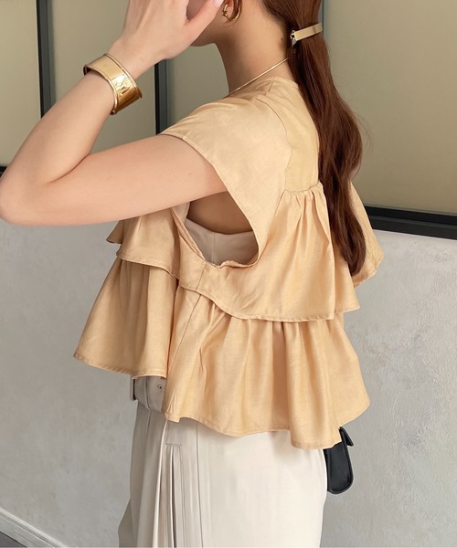 Thevon ブラウス シャツ アシメラッフルフリルブラウス