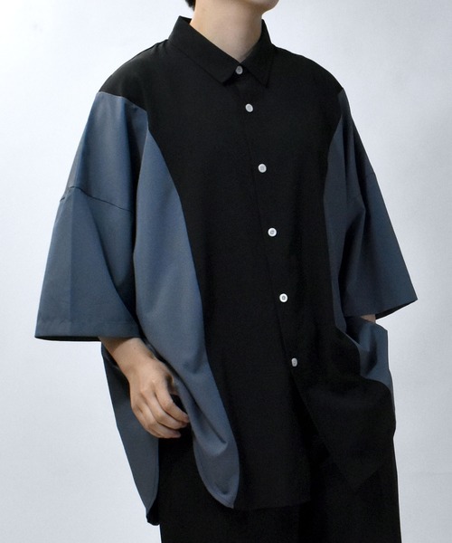 バイカラー 半袖シャツ サイズ38 Starting Over シャツ wide silhouette bicolor shirt/ワイド