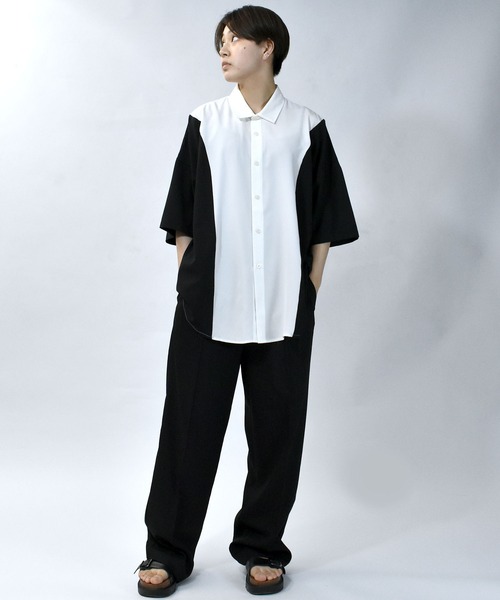 メンズバイカラー半袖トップス夏おしゃれ アシンメトリーバイカラーTシャツ(1 LIGHT GREY): : メンズ