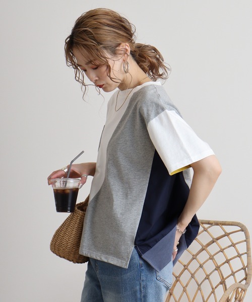 tシャツ EGLANTINE バックライン 配色切替カットソー レディース セール】EGLANTINE バックライン 配色切替カットソー（Tシャツ