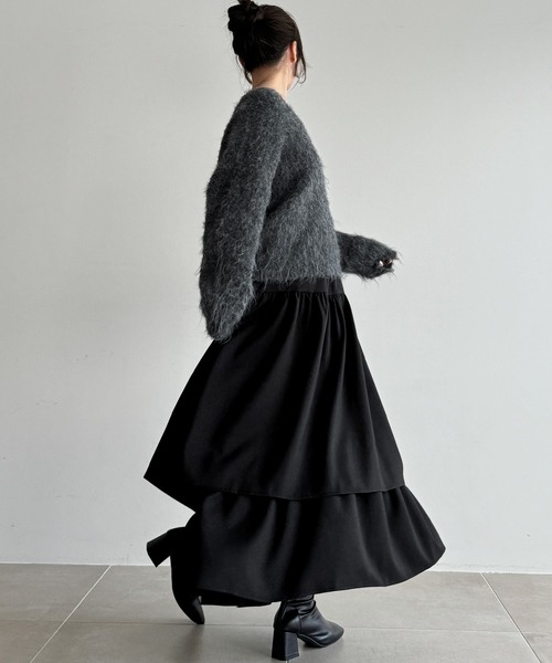 ワンピース バックリボンニット+ティアードフレアキャミワンピースset  