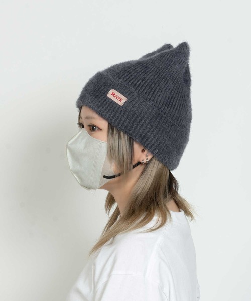soduk ネコ　ニット帽 サブカルロゴ刺繍☆ボーダーネコ耳PINニット帽(2色展開