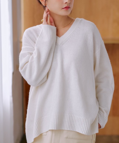 ニット セーター ウールカシミヤVネックニット 「低身長・小柄女性