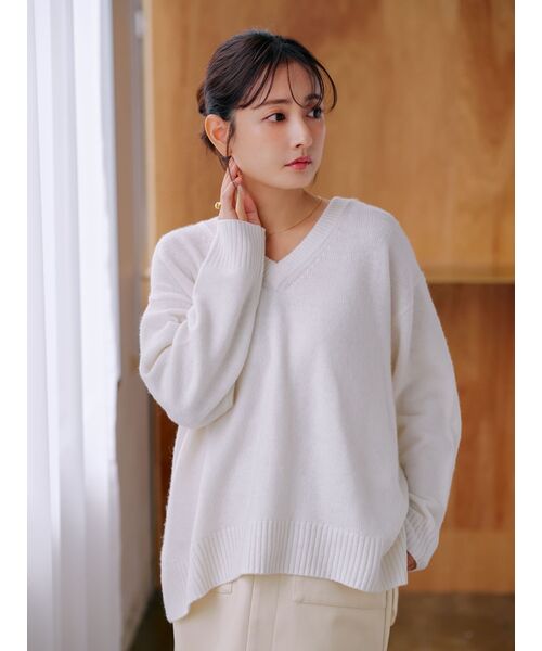 ニット セーター ウールカシミヤVネックニット 「低身長・小柄女性