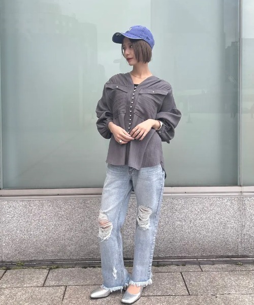 ROSE BUD ブラウス シャツ (GENE HEAVENS)COTTON PEARL BUTTON V