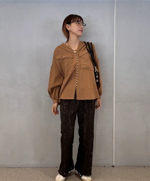 ブラウス シャツ (GENE HEAVENS)COTTON PEARL BUTTON V NECKＳHIRT レディース ROSE BUD ブラウス シャツ (GENE HEAVENS)COTTON PEARL BUTTON V