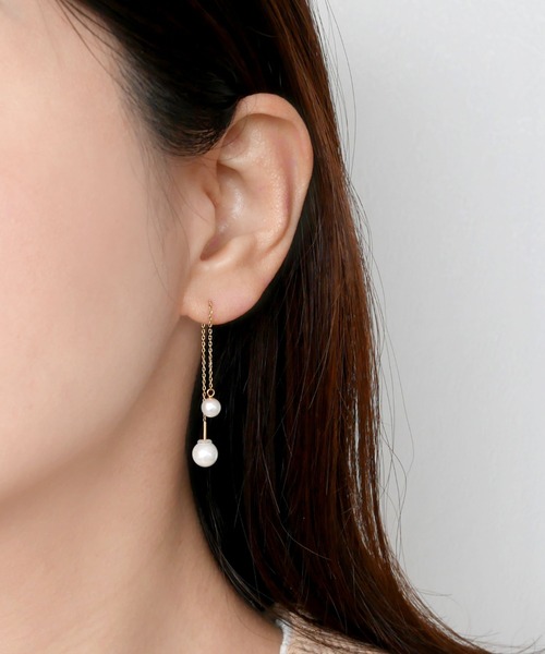 VENDOME AOYAMA パール ダブルキャッチ チェーン ピアス K10 VENDOME AOYAMA（ヴァンドーム青山） ピアス 淡水パール ダブル