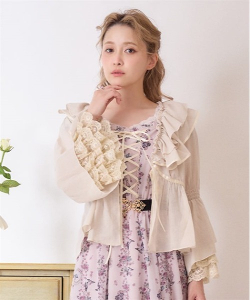 axes femme カーディガン レース袖フリルボレロ レディース : ZOZOTOWN 