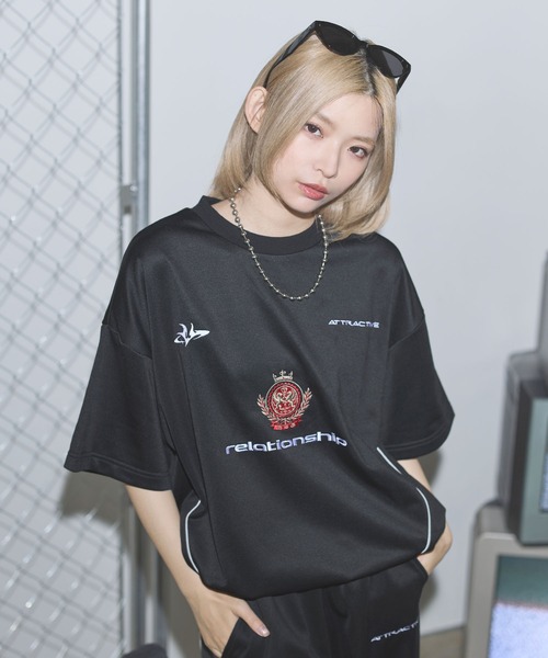 tシャツ 「UNISEX」リメイクロゴスウェット レディース メンズ FOLLOWIN tシャツ 「UNISEX」「MD Pick」「サテンジャージ