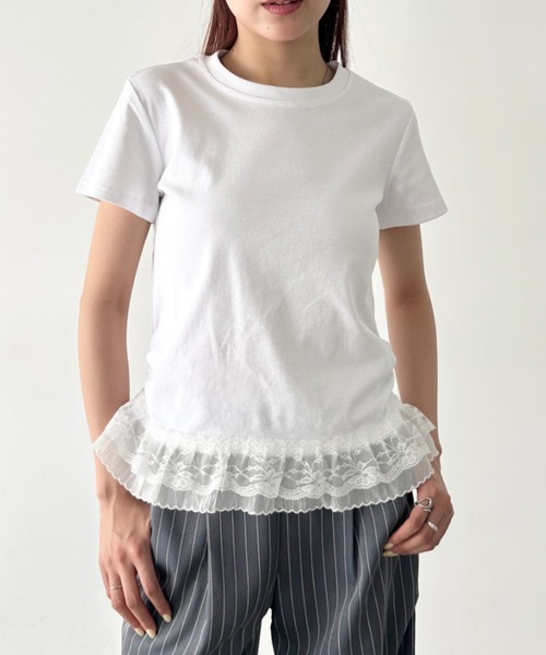 tシャツ 裾レースTシャツ レディース Bamm tシャツ 裾レースデザインTシャツ レディース : ZOZOTOWN