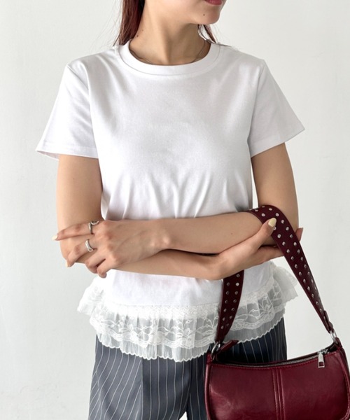 tシャツ 裾レースTシャツ レディース Bamm tシャツ 裾レースデザインTシャツ レディース : ZOZOTOWN