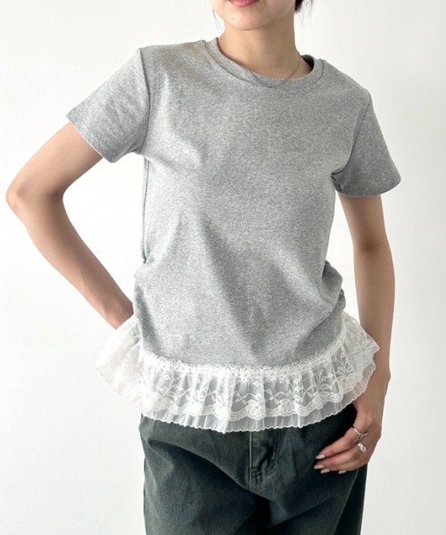 tシャツ 裾レースリボンTシャツ レディース レースリボンTシャツ[ze872] | レディースファッション通販の