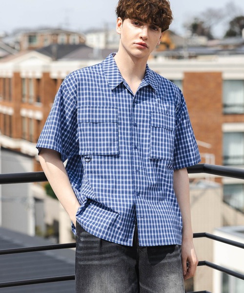PBLIM ブラウス シャツ 半袖 「UNISEX」アソートチェックシャツ