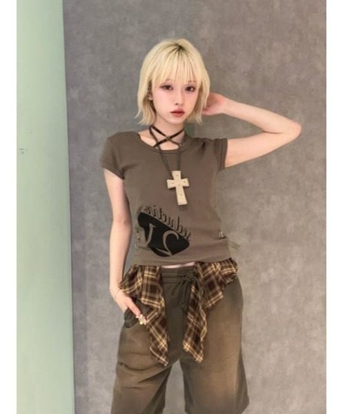 LAGUA GEM tシャツ SIDE NUMBER RIB トップス レディース
