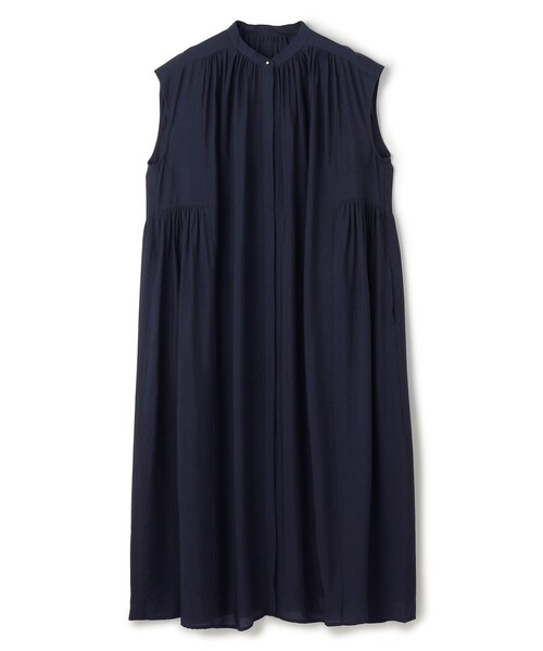 UNFILO ヴィンテージシアー ギャザー ワンピース ネイビー S 新品 UNFILO ワンピース 「撥水/接触冷感」ヴィンテージシアー