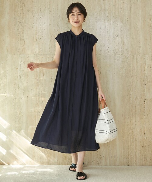 最終お値下げ❣️UNFILO【極美品】ヴィンテージシアギャザーワンピース 今季M 撥水/接触冷感/洗える】ヴィンテージシアー ギャザーワンピース