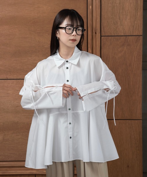 ブラウス シャツ EGLANTINE ダンガリーフレアスリーブブラウス レディース EGLANTINE ブラウス シャツ ダンガリーフレアスリーブブラウス
