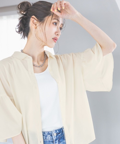【#newans】フレアスリーブブラウス/シャツ/イージーケア/白 ニッセン シャツ ブラウス レディース お手入れしやすいフレア