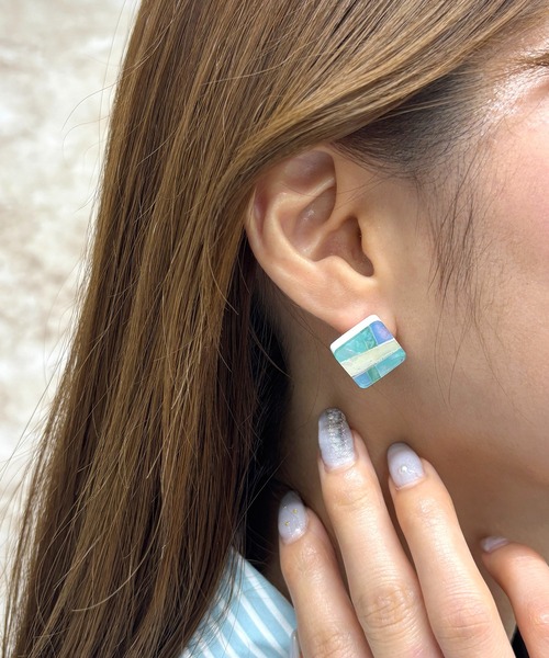 Flowering ピアス BiSAYA/スクエア×モザイク/ピアス レディース