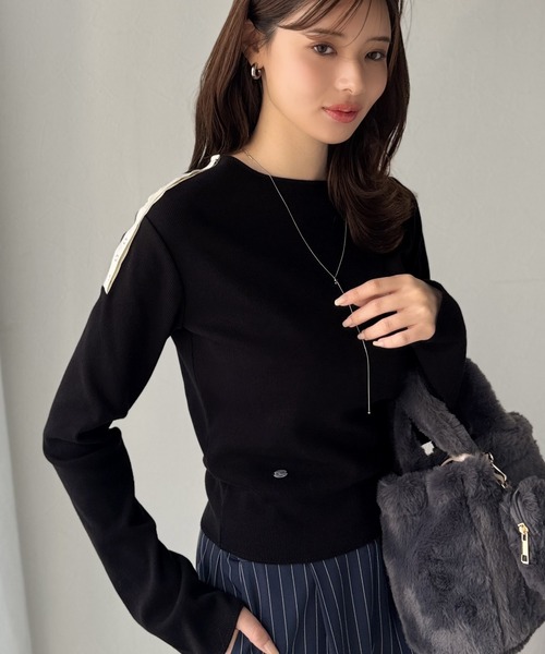 完売♡肩リボン2wayオフショルニット 定価16200円 新品未使用 mily bilet tシャツ 「mily bilet」甘さを添える大人の肌見せ。肩